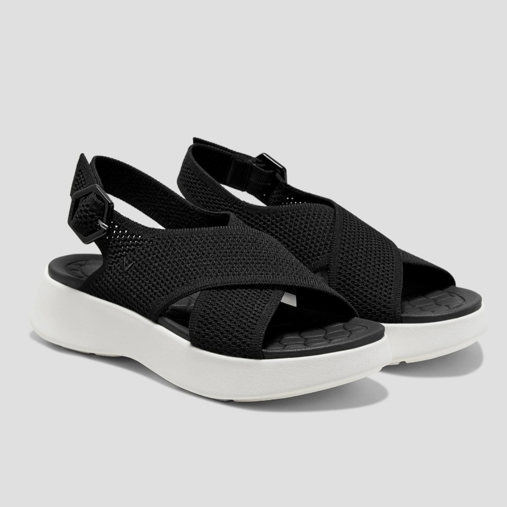 Black Knit Crossover Slingback Sandals with White Platform Sole
